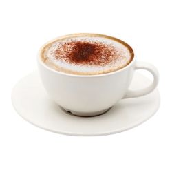 cappuccino in a mug with chocolate on top